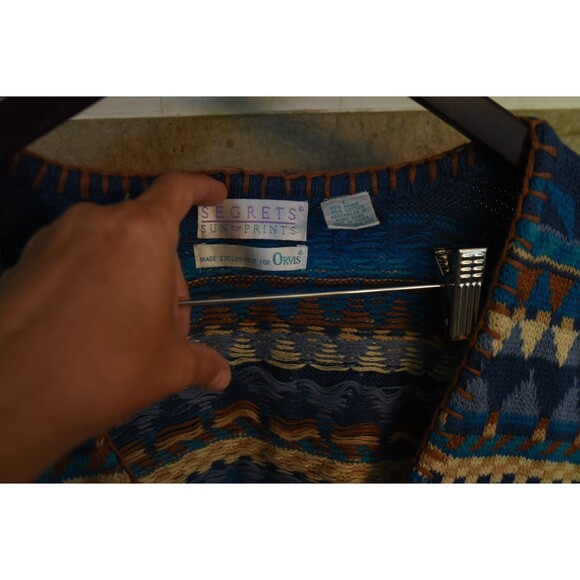 Segrets Sun Prints Orvis Vintage Beaded Sweater Vest Geometric  L Aztec western - Picture 3 of 11